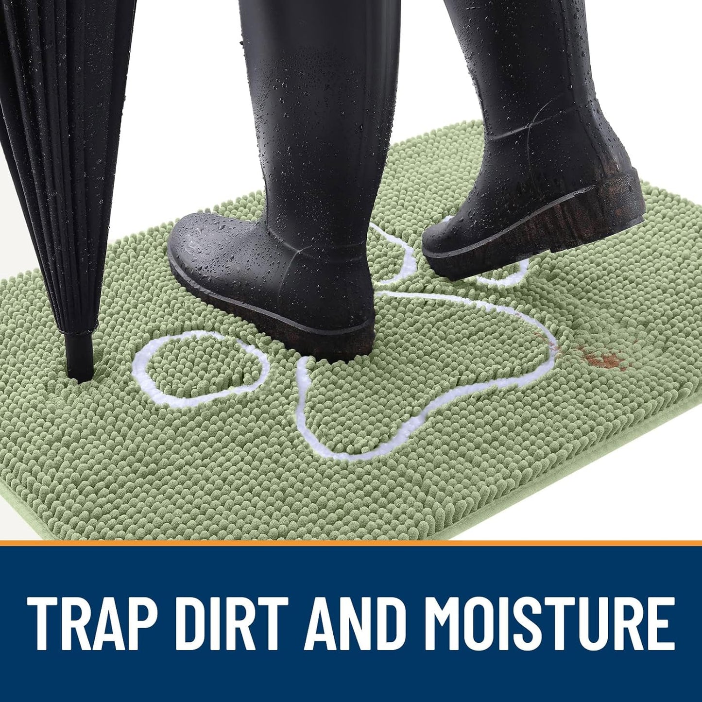 OLANLY Door Mat for Muddy Dog Paws 24x16, Ultra Absorbent Chenille Mud Doormat with Paw Print Design, Non-Slip Washable Doormat for Indoor Entryway, Quick-Dry Pet Bed Mats for Dirty Dogs, Sage Green