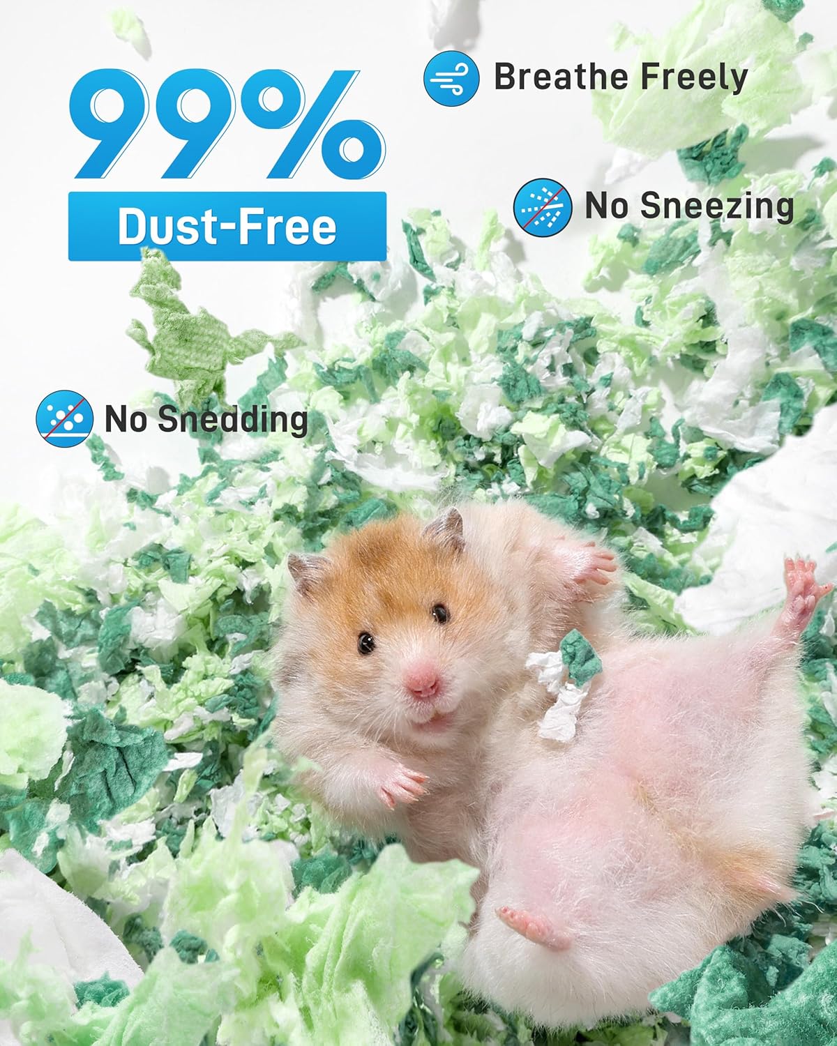 BUCATSTATE Hamster Bedding 70L, 99% Dust-Free Guinea Pig Paper Bedding Odor Control Paper Bedding, Cozy Small Animal Bedding for Rabbit Mouse Syrian Dwarf Hamsters Gerbils (Green)