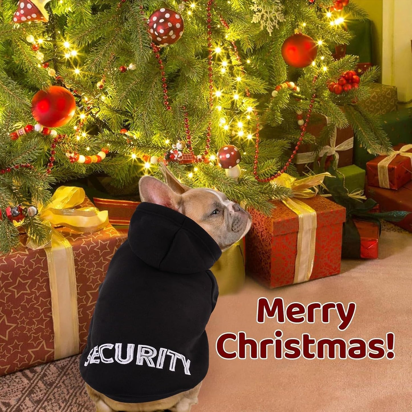 SAWMONG Dog Security Hoodie,Flannel Pet Hooded Sweater with Hat Puppy Pullover Sweater Shirt,Dog (Black,L)