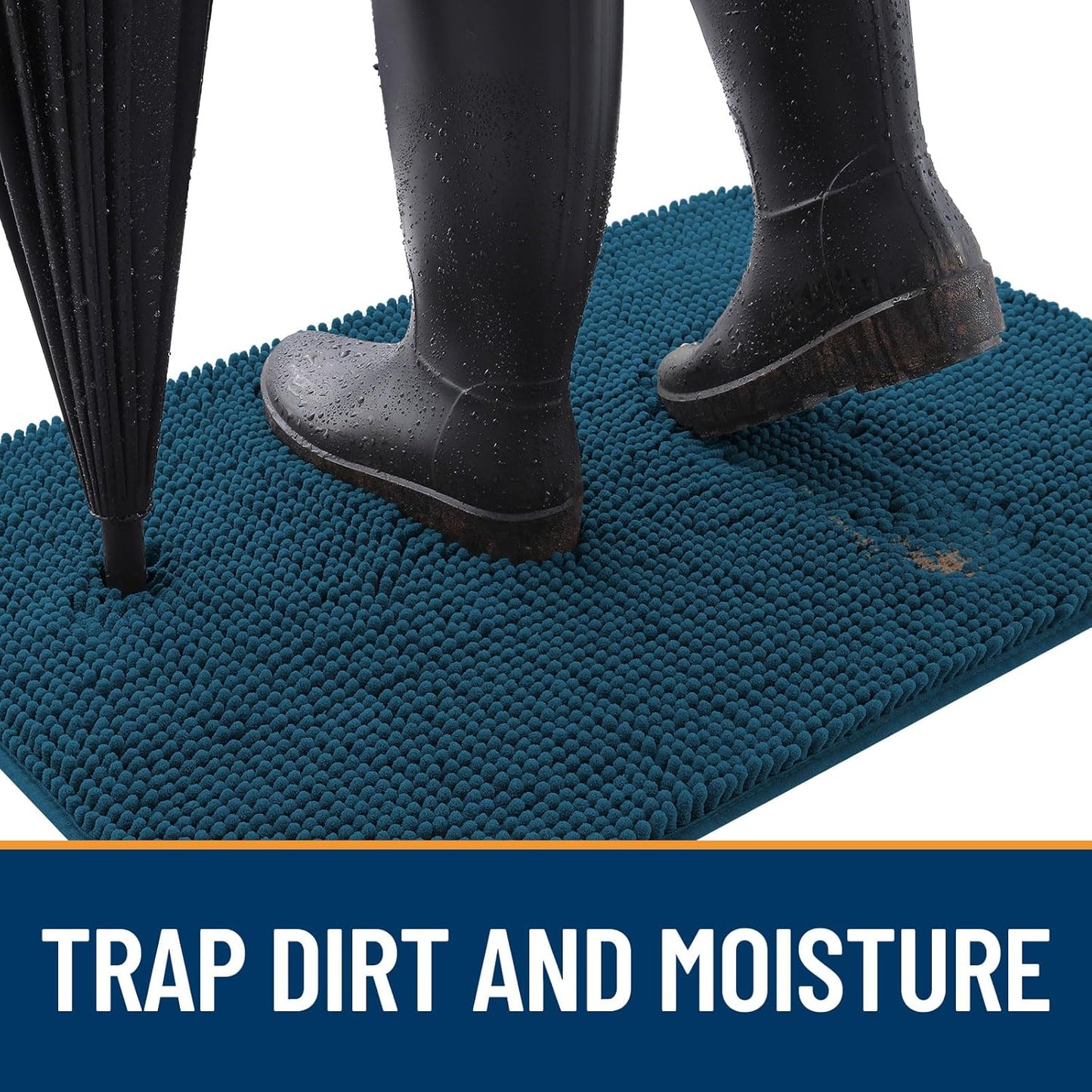 OLANLY Dog Door Mat for Muddy Paws 36x24, Absorbs Moisture and Dirt, Absorbent Non-Slip Washable Doormat, Quick Dry Chenille Mud Mat, Entry Indoor Entryway Carpet for Inside Floor, Atlantic Blue