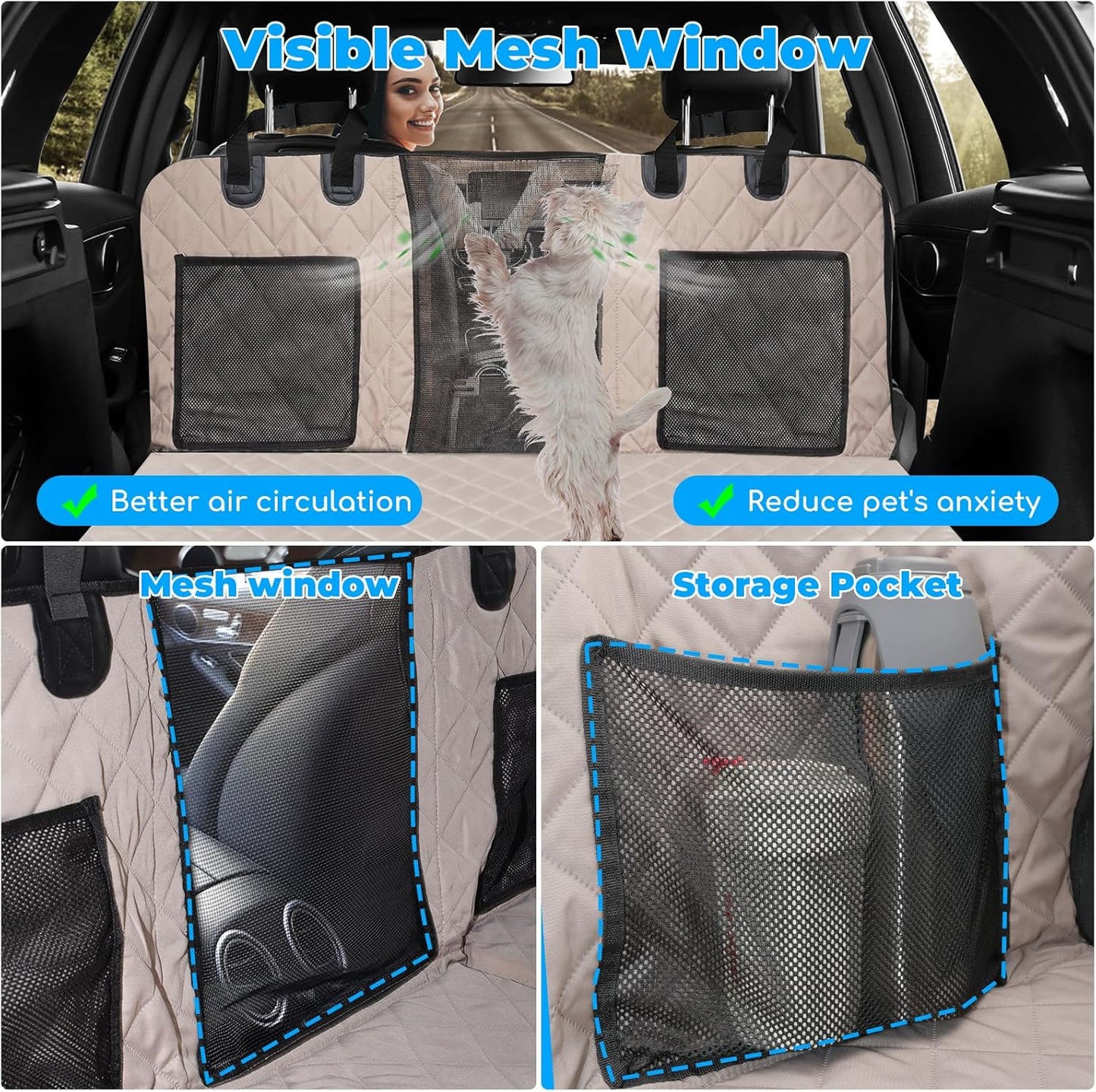 URPOWER Back Seat Extender for Dogs - Hard Bottom Dog Car Seat Cover Holds 400 lbs, Waterproof Dog Hammock Dogs Bed for Cars, SUVs & Small Trucks, Pet Backseat Protector with Mesh Window & Large Space