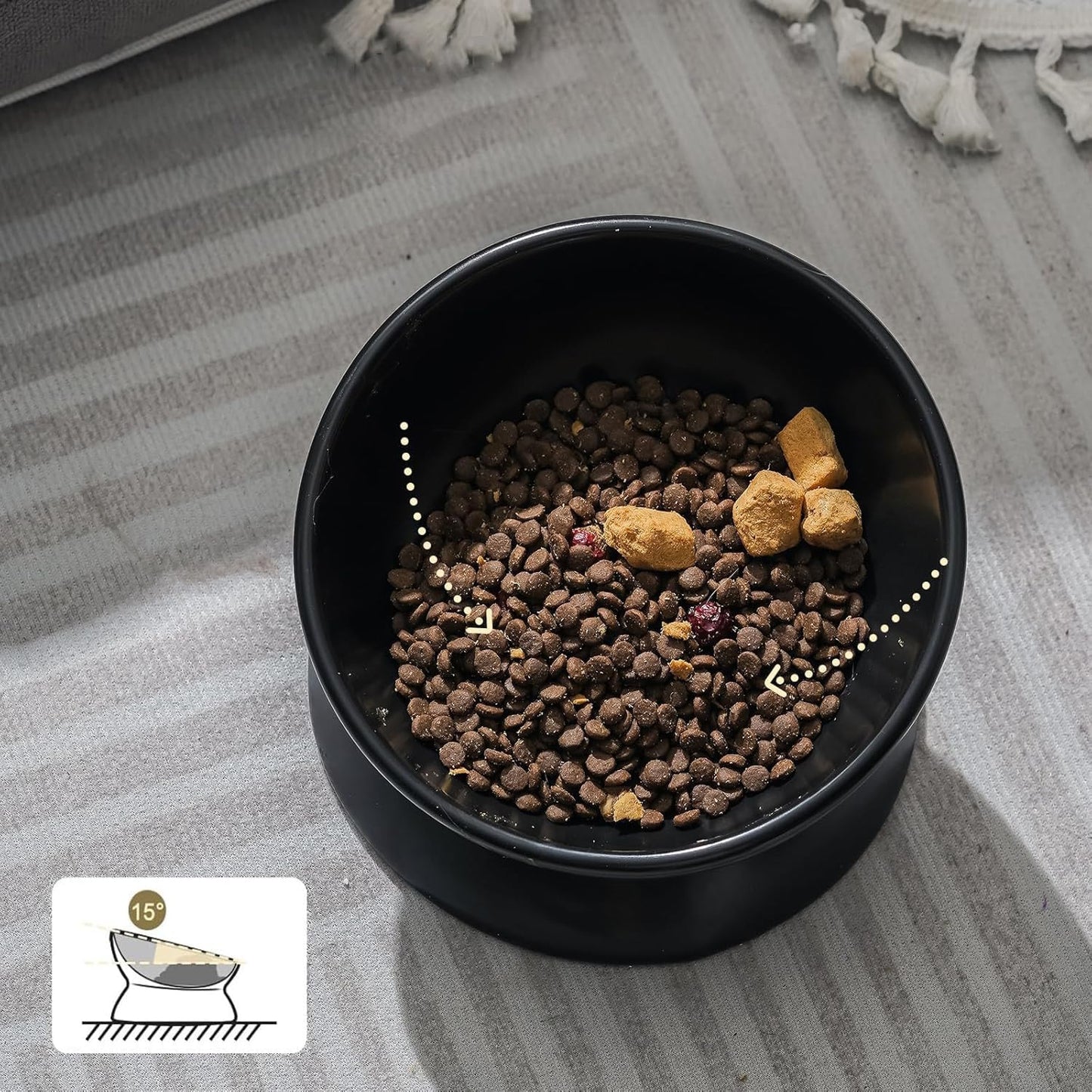 YINGFAN Elevated Cat Bowls, 5oz Ceramic Raised Cat Bowl for Cats/Kittens with Tilted Design, Porcelain Cats Feeding Dishes for Food/Water, Anti Vomit, Microwave & Dishwasher Safe (Black)