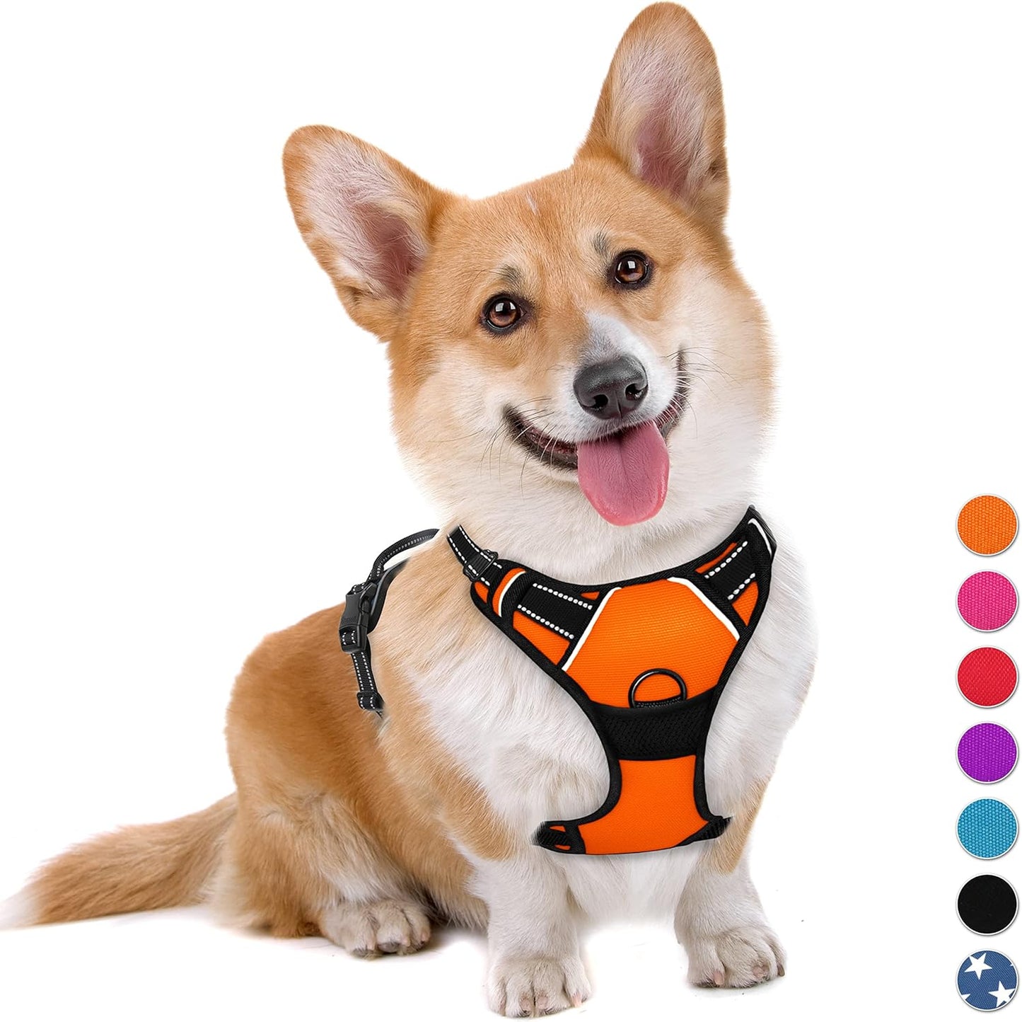 BARKBAY No Pull Dog Harness Large Step in Reflective Dog Harness with Front Clip and Easy Control Handle for Walking Training Running(Orange,M)