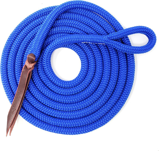 Double Braid Polyester Yacht Horse Lead Rope with Loop 12ft. or 14ft. Lengths (Ultra Marine, 14 ft. No Snap)