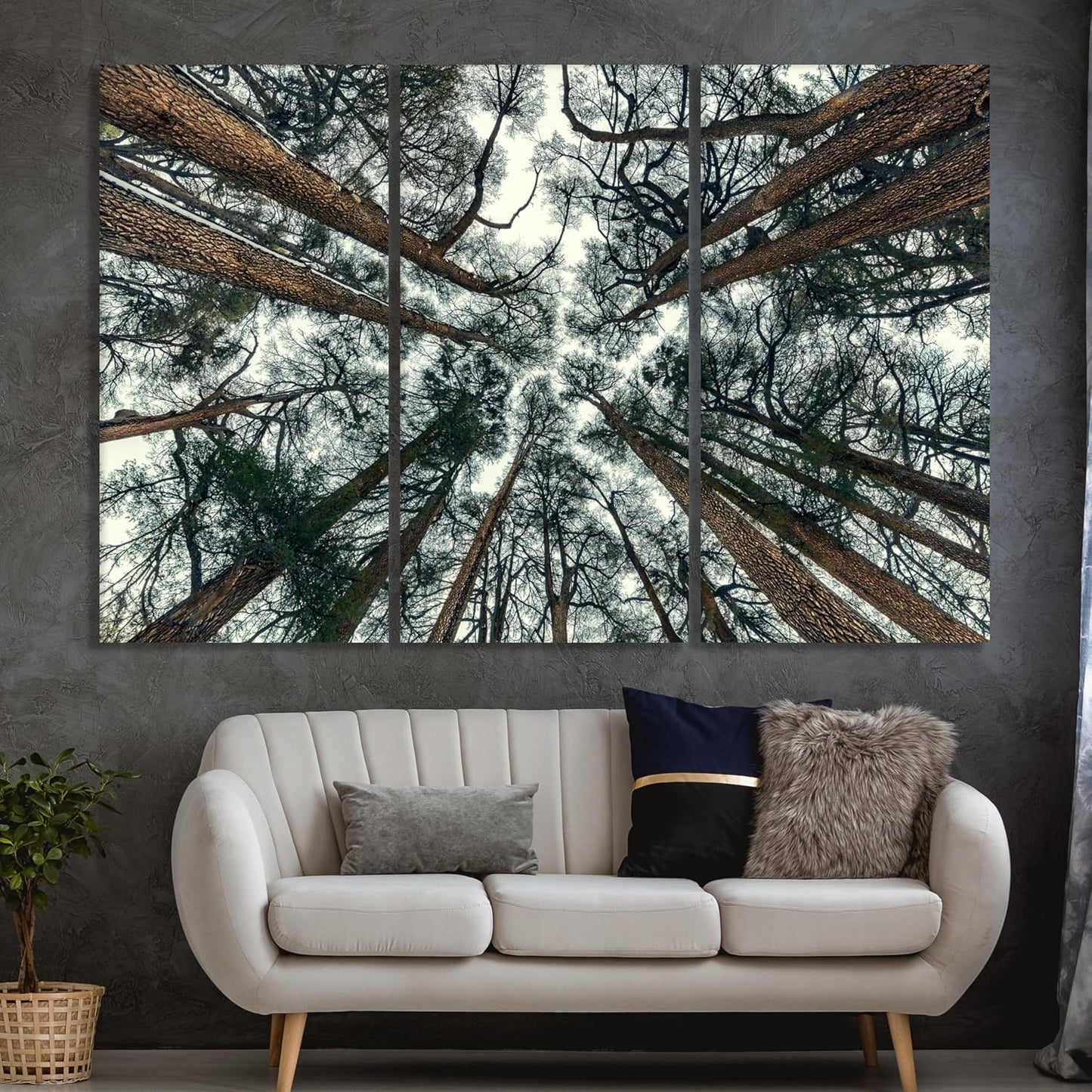 Nature Wall Art Prints - Ocean Forest Mountain Lake Canvas Landscapes - Small to Extra Large Living Room Bedroom Kitchen Bathroom Décor (Trees and Sky, 55L" x 83W"- 3 Panels)