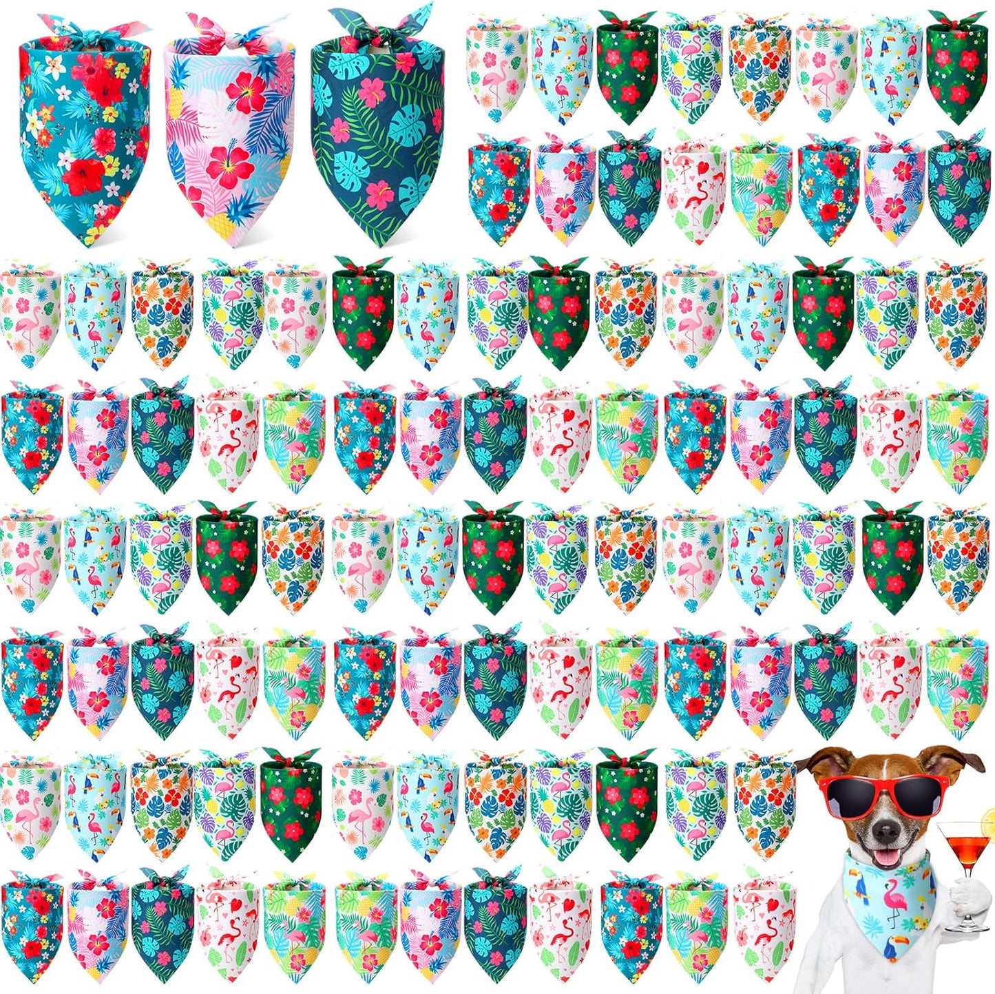 Shyyween100 Pieces Hawaii Dog Bandanas Bulk Summer Bandanas for Dogs Soft Bibs Adjustable Triangle Scarf for Small Medium Large Pets Summer Costume