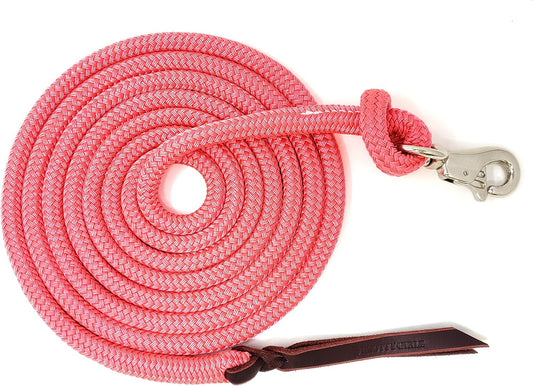 Premium 1/2" Samson EQ Yacht Braid Lead Rope with Nickel Trigger Bull Snap. Option for 12ft, 14ft and 16ft Lengths (Pink, 12 FT)