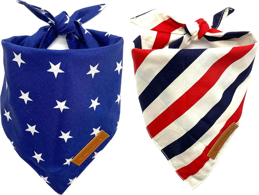 Realeaf 4th of July Dog Bandanas 2 Pack, Reversible American Flag Pet Scarf for Boy and Girl, Premium Durable Fabric, Patriotic Bandana for Medium and Large Dogs (Large)