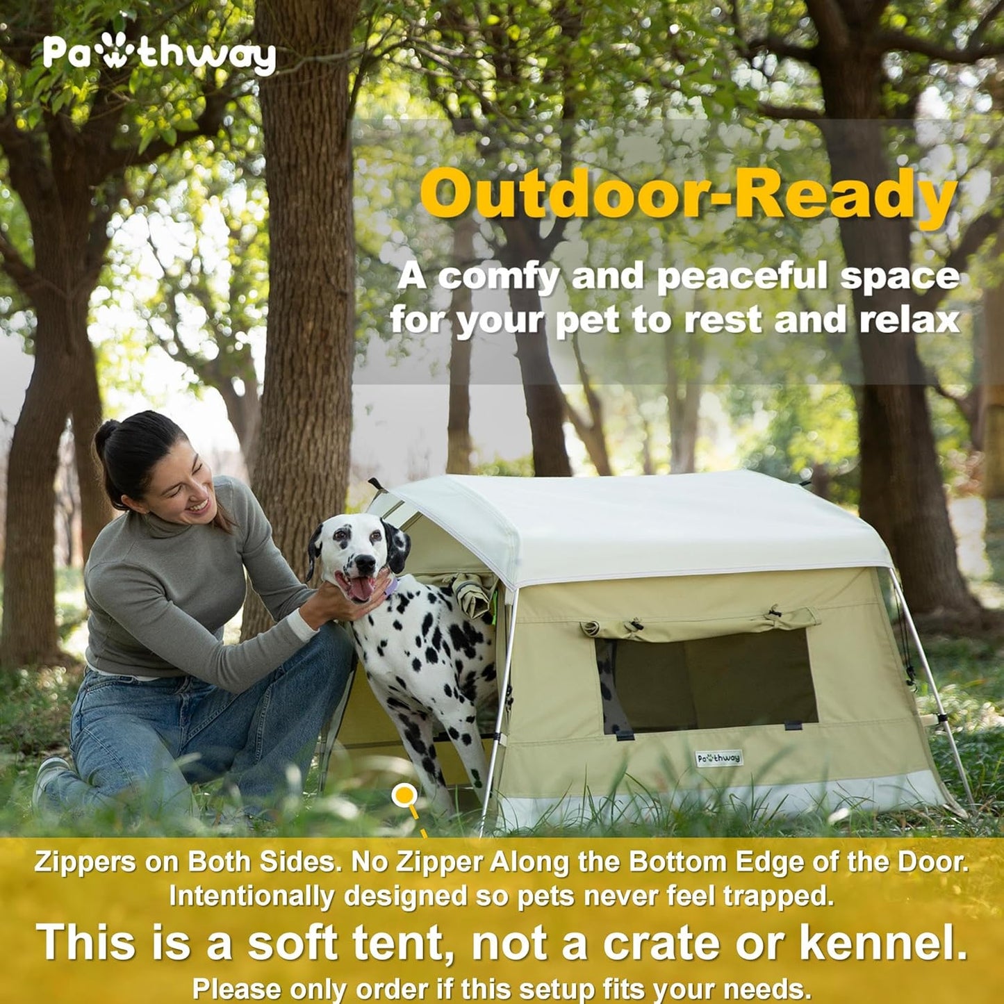 Dog Tent Cotton Fabric, Aluminum Poles and Camping Mat, Outdoor Weatherproof, Dog House Outdoor, Breathable with 2 Side Windows, Portable and Collapsible (Green, Large)