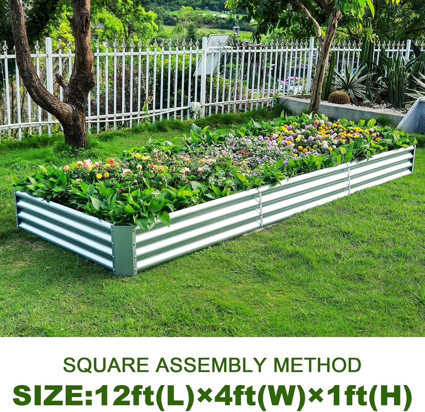Land Guard 12×4×1ft Galvanized Raised Garden Bed Kit for Vegetables, Galvanized Super Large Metal Planter Raised Garden Boxes Outdoor(359 Gallon Capacity)…