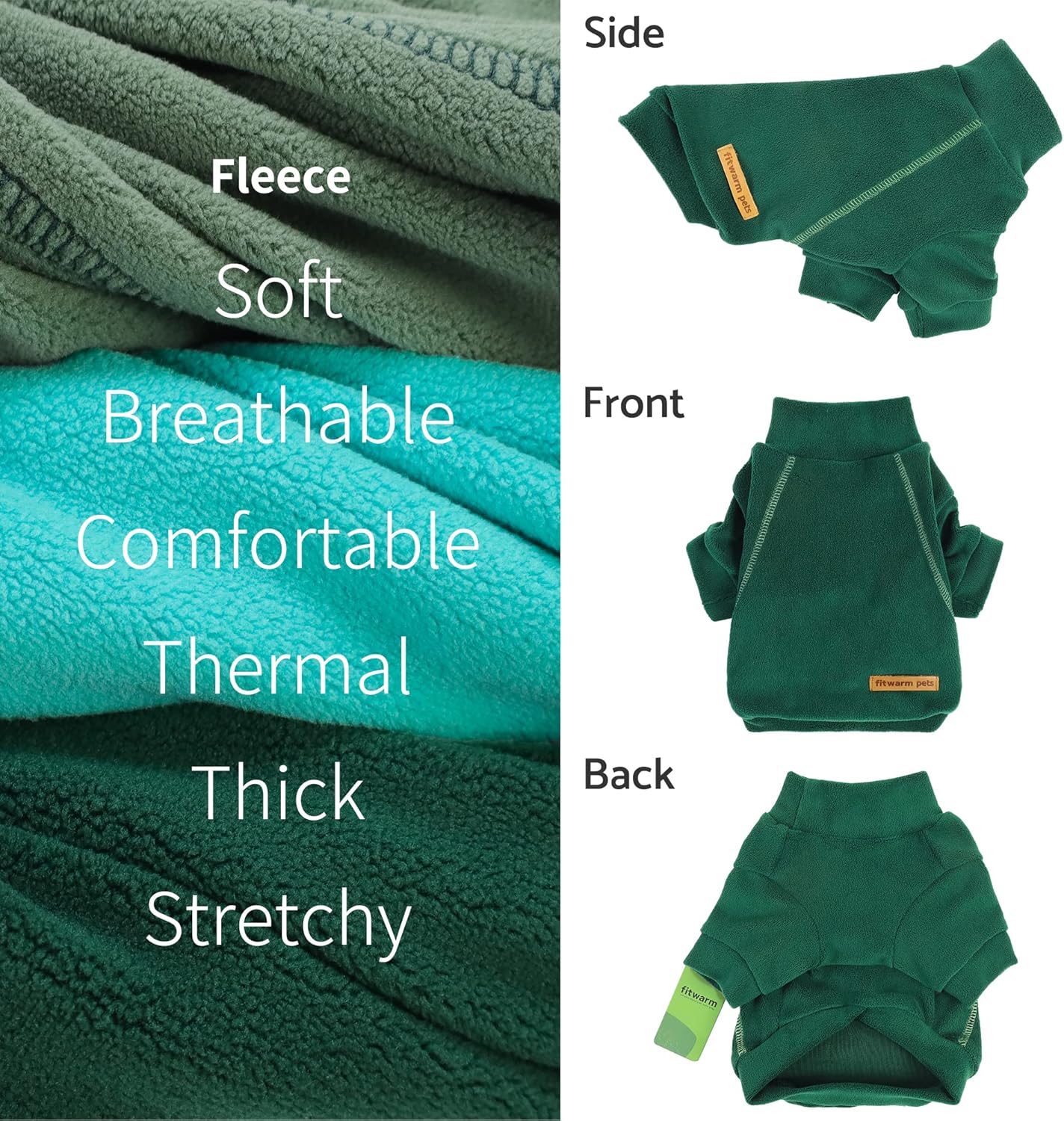 Fitwarm 3 Pack Fleece Dog Sweater, Turtleneck Dog Sweatshirt, Dog Winter Clothes for Small Dogs Boy Girl, Pet Pullover Jumper, Cat Apparel, Dark Green, Teal Green, Olive Green, Small