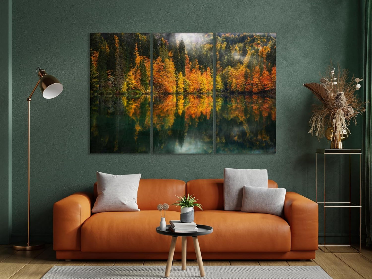 Nature Wall Art Prints - Ocean Forest Mountain Lake Canvas Landscapes - Small to Extra Large Living Room Bedroom Kitchen Bathroom Décor (Autumn by the Lake, 31L" x 47W" - 3 Panels)
