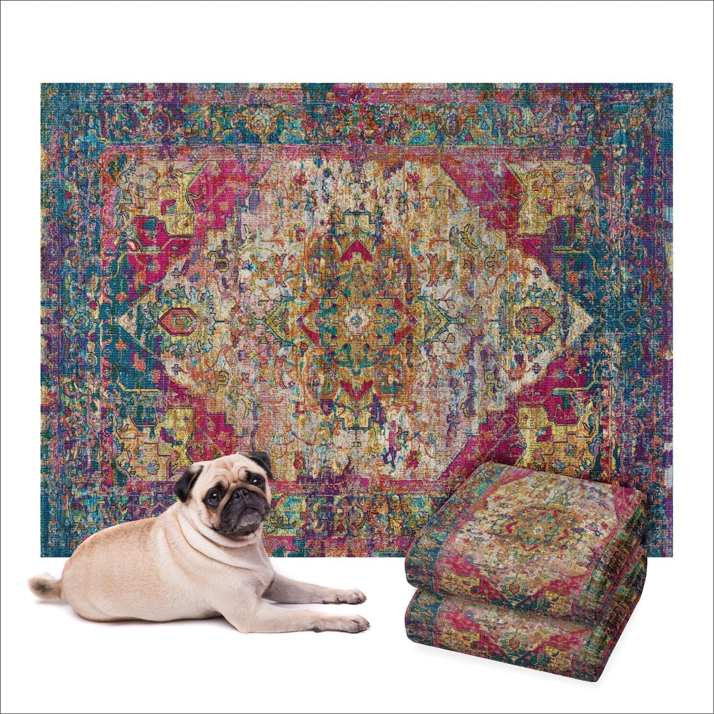 LOVEWAG Washable Dog Pee Pads, 24" x 16", Waterproof, Non-Slip, Super Absorbent, Reusable Machine-Washable, 2-Pack (Bohemian Jewel)