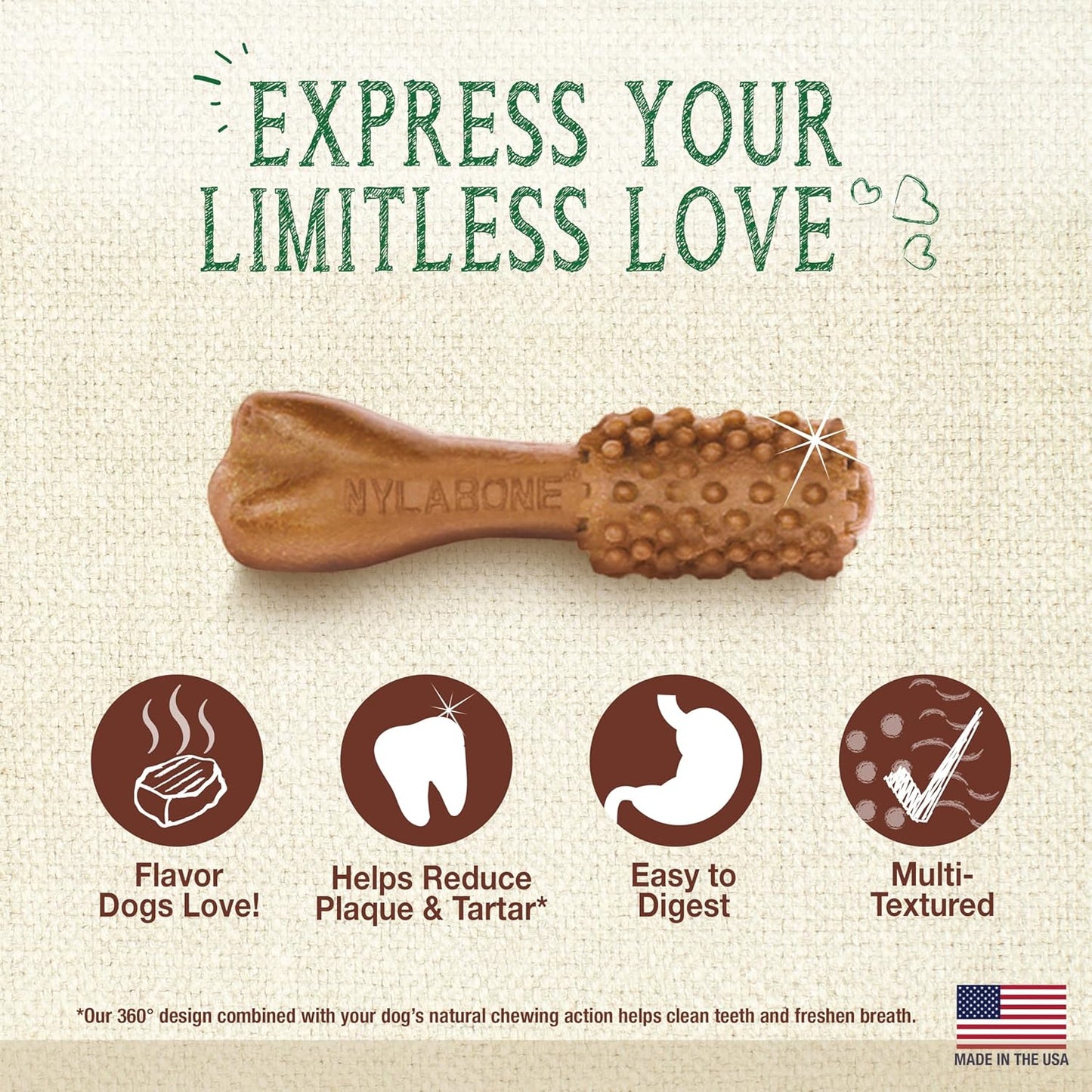 Nylabone Nutri Dent Dog Dental Chews - Natural Dog Teeth Cleaning & Breath Freshener - Dental Treats for Dogs - Filet Mignon Flavor, Mini (32 Count) (Pack of 2)