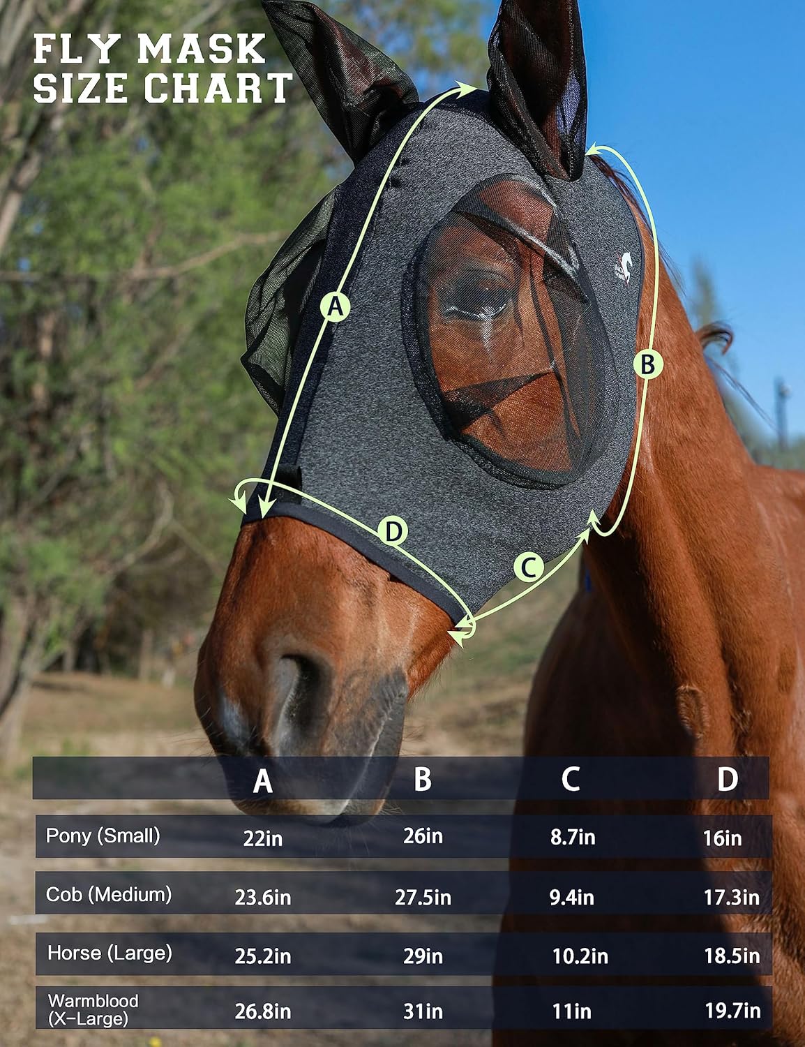 Horse Fly Mask with Ears, UV Protection Mask for Horses, Elasticity Mask with Big Mesh Eye Covers, Snug Fitting Comfortable Breathable Lightweight Dappled Gray Full Size