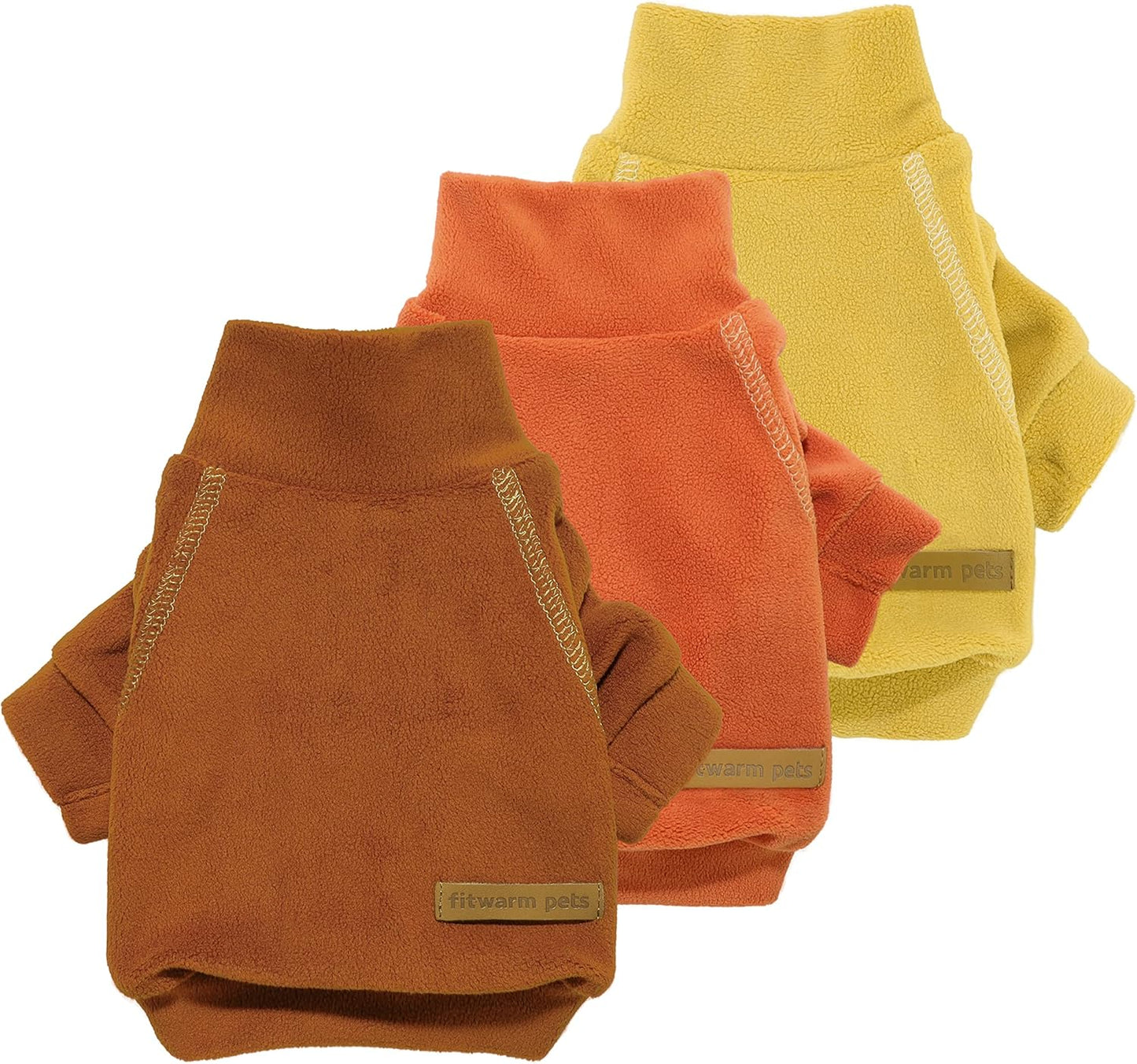 Fitwarm 3 Pack Classic Fleece Dog Sweater, Turtleneck Dog Sweatshirt, Winter Clothes for Small Dogs Boy Girl, Pet Pullover Jumper, Cat Apparel, Orange, Yellow, Coffee, Large