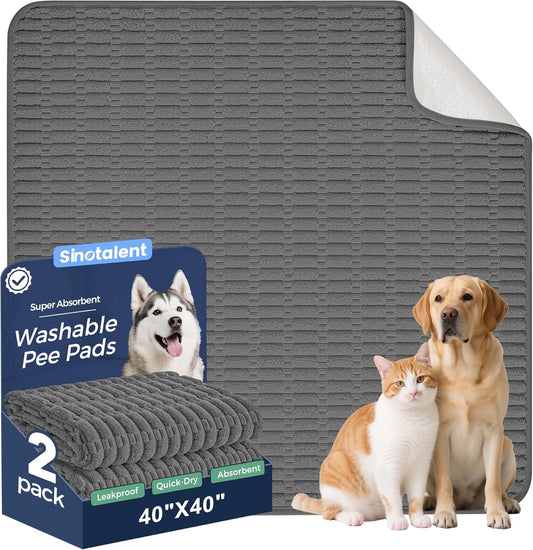 Washable Pee Pads for Dogs, 2 Pack Reusable Puppy Pads Dog Pads, Non-Slip Dog Pee Pads, Leakproof Pet Pee Pads Wee Wee Pads for Dogs. (Dark Grey, 40"x40"(Pack of 2))