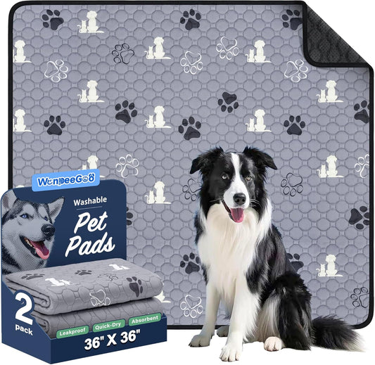 Washable Pee Pads, Puppy Pee Pad for Dogs, 2 Pack Absorbent Reusable Training Dog Pads Pet Puppy Pads, Non-Slip Potty Pads for Whelping, Playpen, Crate, Bed, Grey 36"x36"