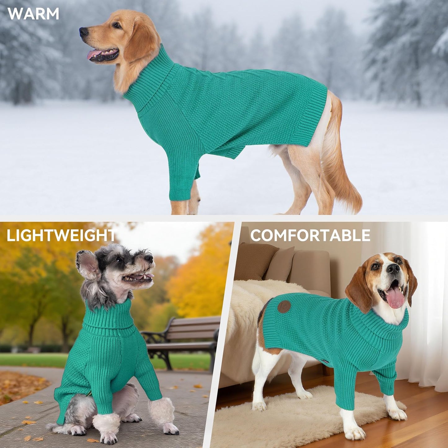 cyeollo Stretchy Fleece Dog Sweater, Knit Sweaters for Small Dogs Girl Warm Turtleneck Doggy Sweatshirt with Sleeves Fall Winter Pullover Cold Weather Dog Clothes, Aqua Green S