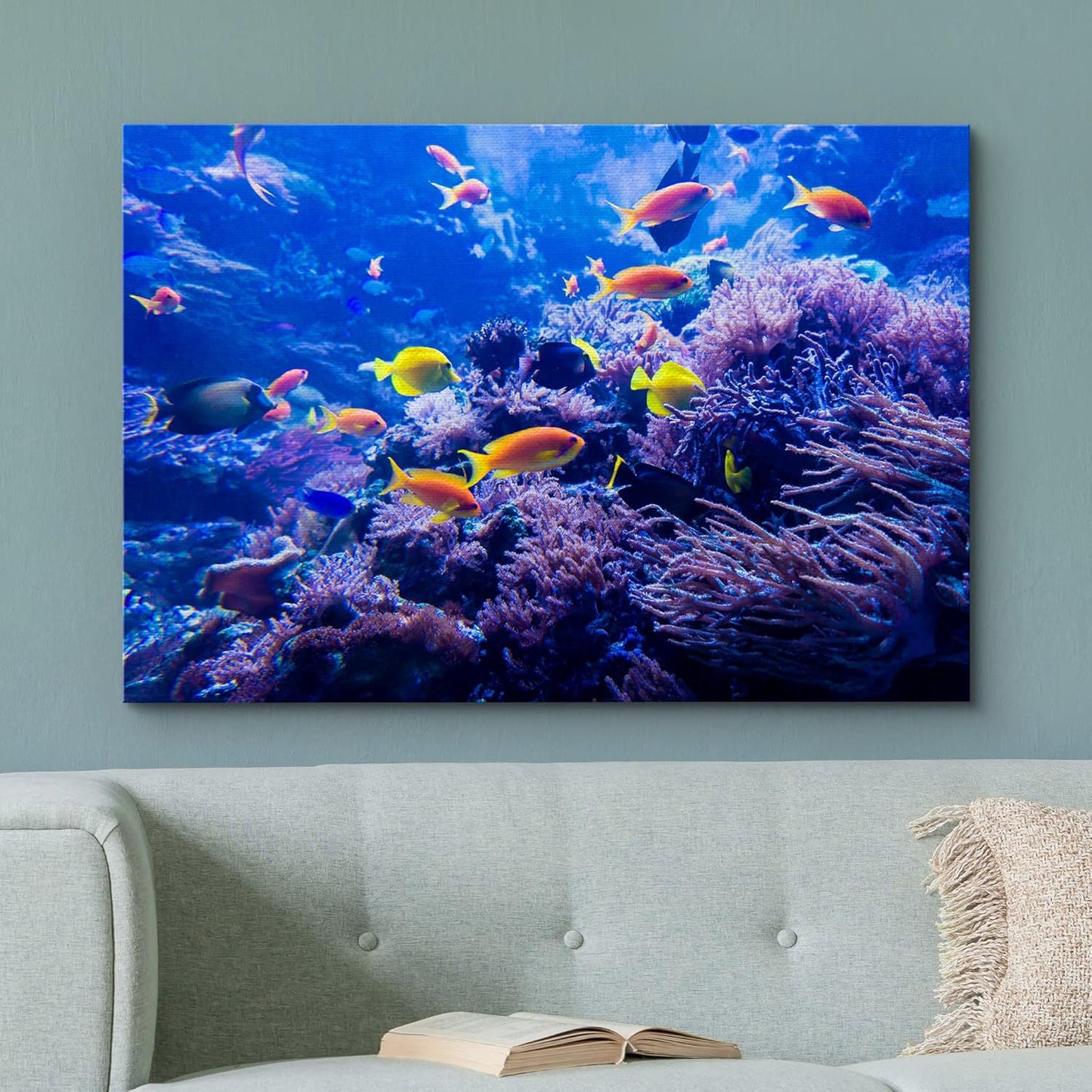 wall26 Canvas Print Wall Art Purple Blue Vibrant Anemone Coral Reef Fish Nature Animals Photography Realism Rustic Scenic Landscape Wilderness Colorful for Living Room, Bedroom, Office - 12"x18"