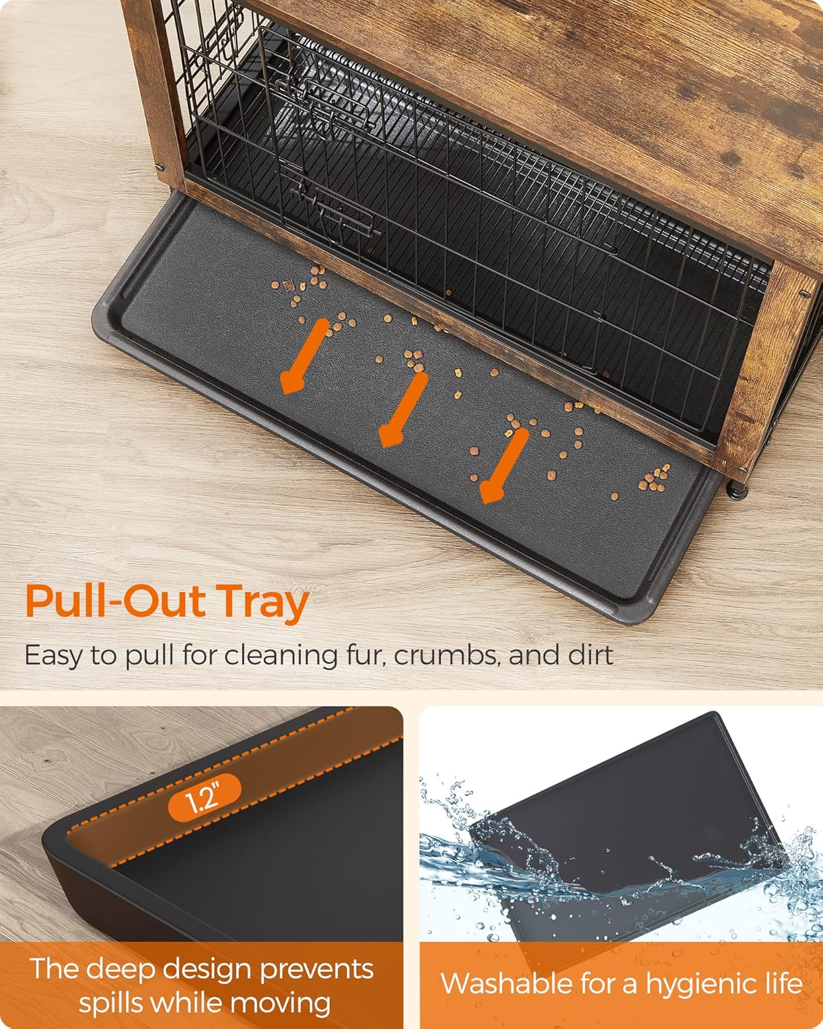 Feandrea Dog Crate Furniture, 27.2" Side End Table, Modern Kennel for Dogs Indoor up to 30 lb, Heavy-Duty Dog Cage with Multi-Purpose Removable Tray, Double-Door Dog House, Rustic Brown UPFC001X01