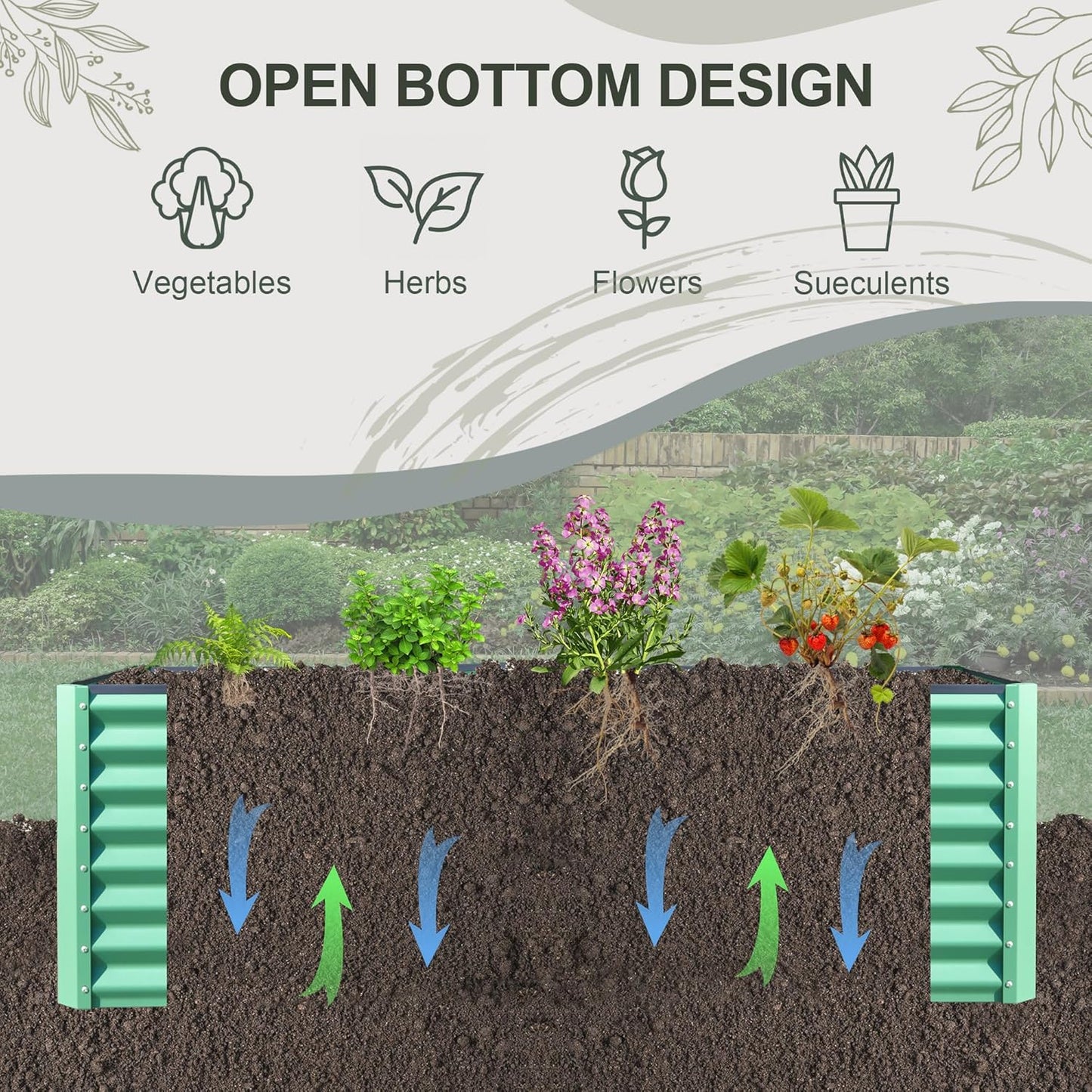 Domi Raised Garden Beds Outdoor, 6x3x2ft Thickening Tall Metal Rectangular Deep Root Box Planter for Vegetables, Flowers, Herbs, and Succulents 2" Deep w/ 256 Gallon Capacity - Green