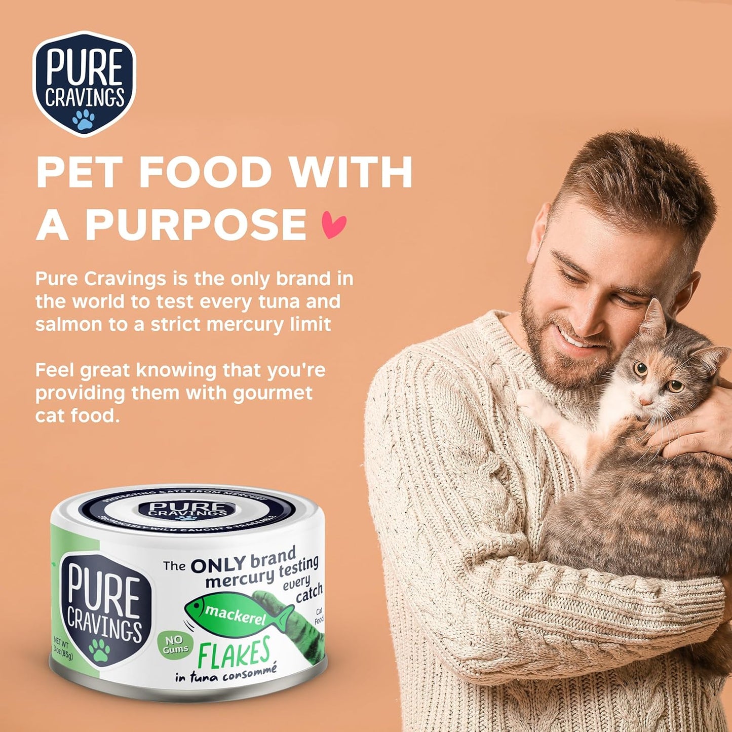 Mackerel Flakes in Tuna Consommé, Canned Wet Cat Food Soup, 100% Mercury-Tested, Moist Can Fish, Grain-Free Protein, Non-GMO, 3oz, Pack of 12