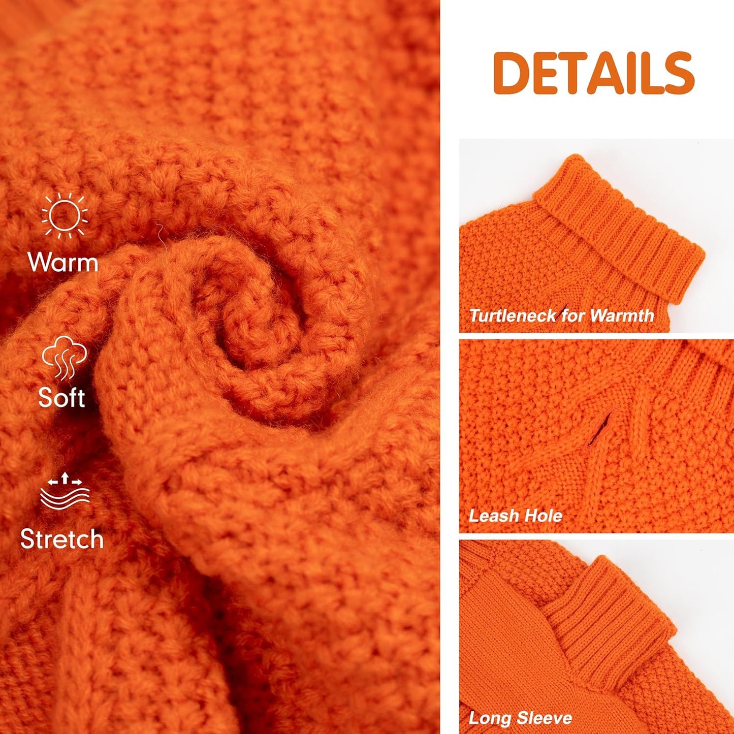 cyeollo Dog Sweater Pullover Turtleneck for Large Dogs, Classic Knitwear Fall Winter Cold Weather Dog Clothes Warm Pet Apparel Small Medium Large Dogs Sweaters, Orange 2XL