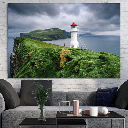 Nature Wall Art Prints - Ocean Forest Mountain Lake Canvas Landscapes - Small to Extra Large Living Room Bedroom Kitchen Bathroom Décor (Stormy Sky Lighthouse, 20L" x 30W")