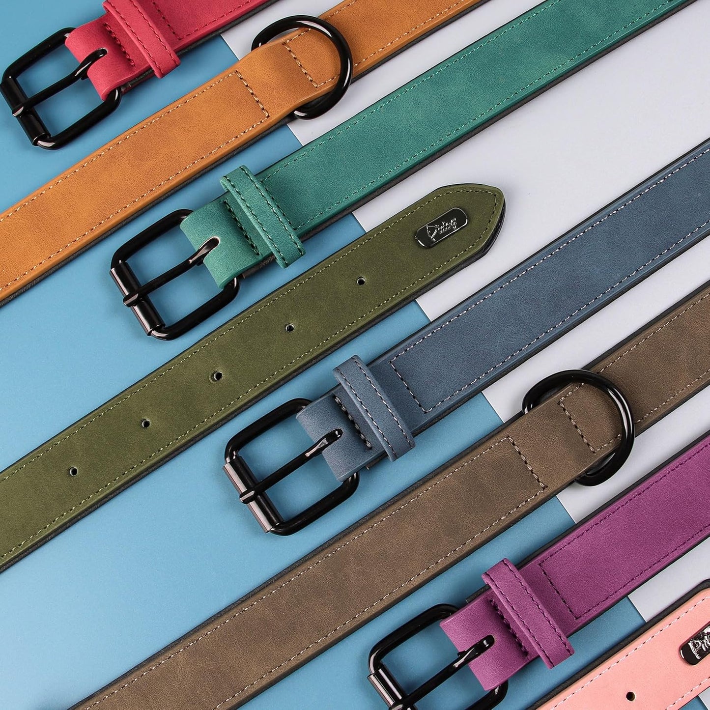 Didog Soft Padded Leather Dog Collar, Breathable Heavy Duty Dog Collar Leather with Adjustable Rust-Proof Metal Buckle for Small Medium Large Dogs, Green, XL