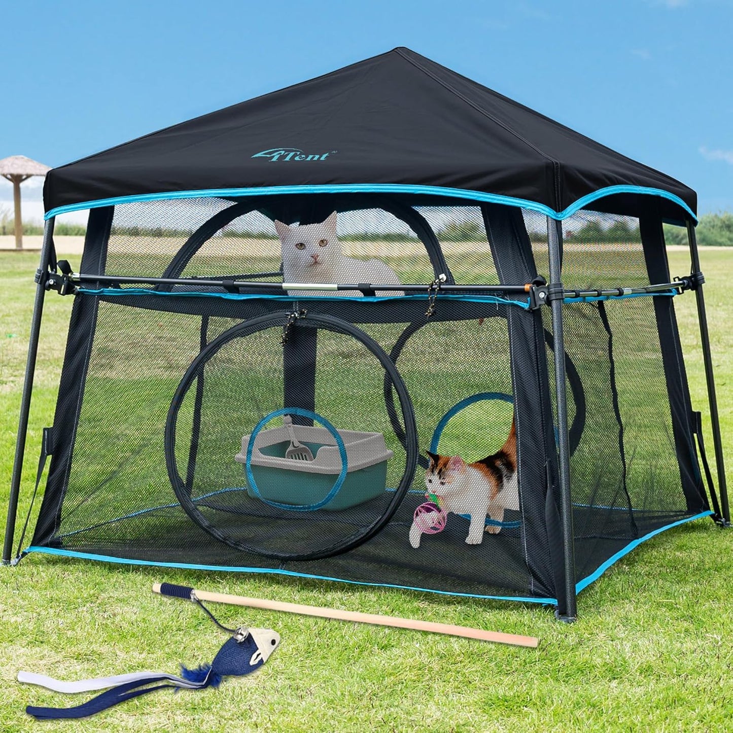 Cat Enclosure and Cat Tower Tent with Two Styles of canopiesfor Indoor and Outdoor,X-Large Outdoor Catio, Cat Tent,Portable and Foldable,Two Doors Design can Assemble More Shapes (Patented)