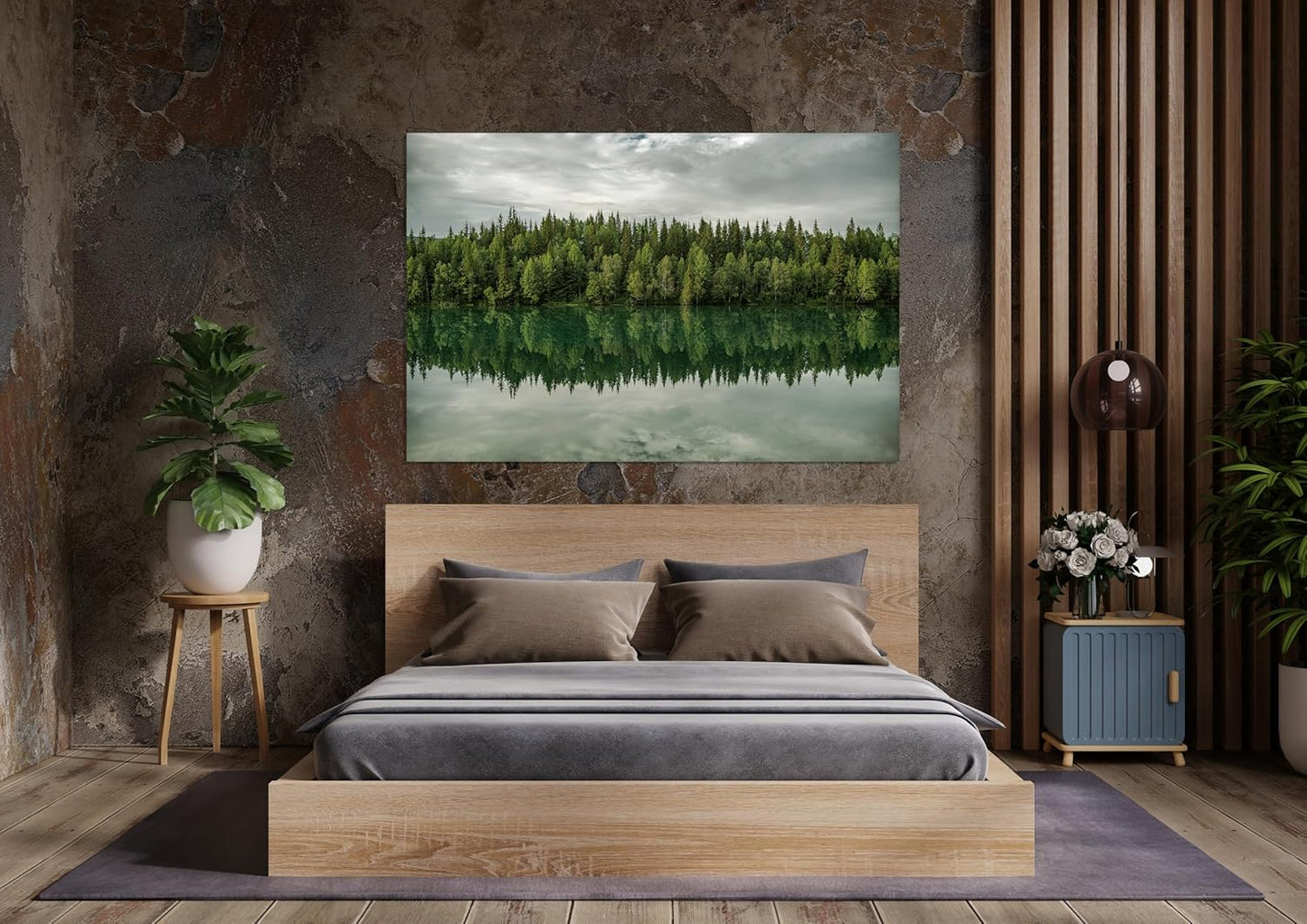 Nature Wall Art Prints - Ocean Forest Mountain Lake Canvas Landscapes - Small to Extra Large Living Room Bedroom Kitchen Bathroom Décor (Forest Reflection, 31L" x 47W")