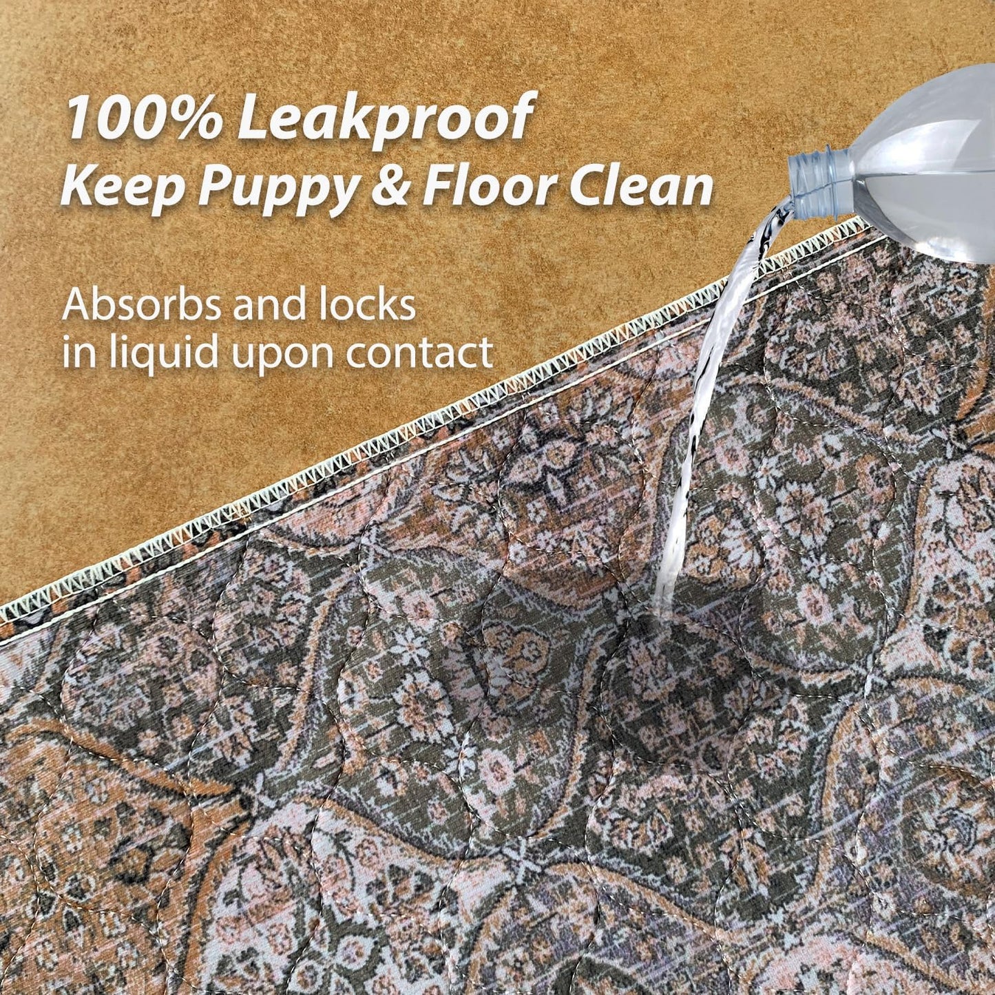 nunubaby Washable Pee Pads for Dogs, Stylish, Non-Slip and Leak-Proof Pee Pads. Reusable Potty Pads for Dogs for Crates and Floors.(Brown/Multi, 24" x48")