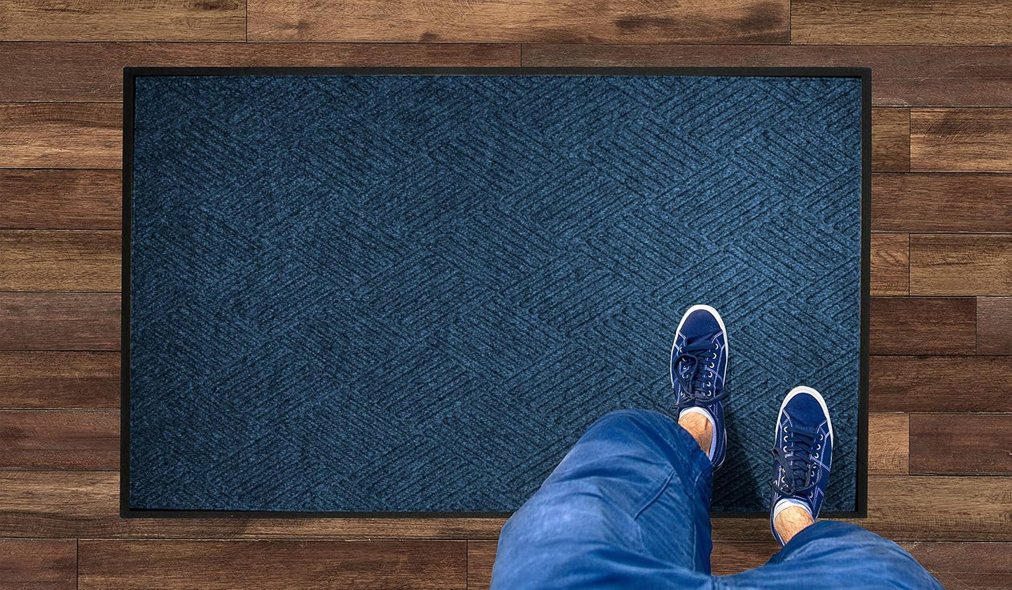 M+A Matting 208 Navy Polypropylene WaterHog Classic Diamond Entrance Mat, 8.4' Length x 3' Width, for Indoor/Outdoor