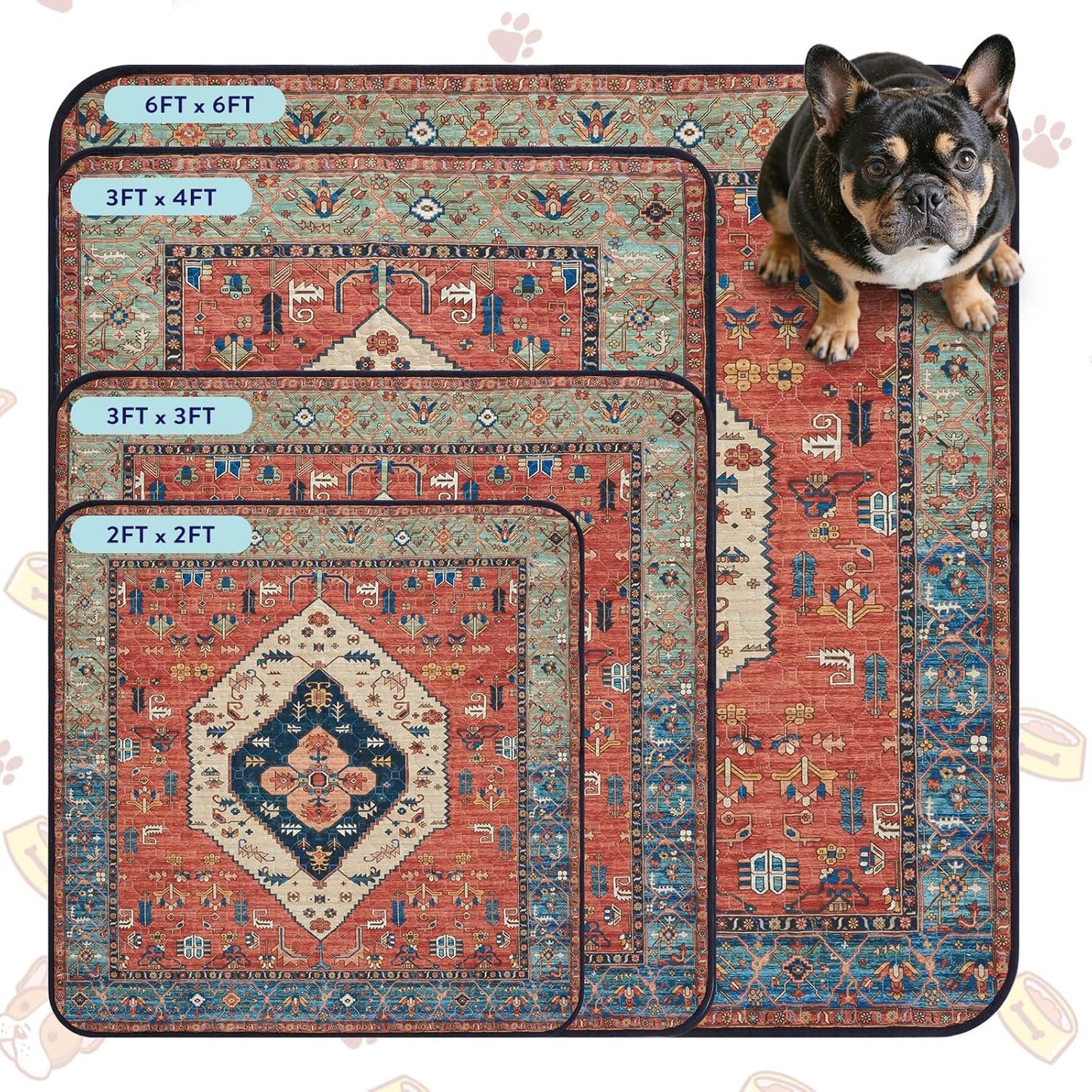 Lahome Extra-Large Washable Dog Pee Pads (72"x72") - Super Absorbent & Waterproof - Leakproof Reusable Mat for Playpens, Beds & Whelping, Convenient Cleanup,Red