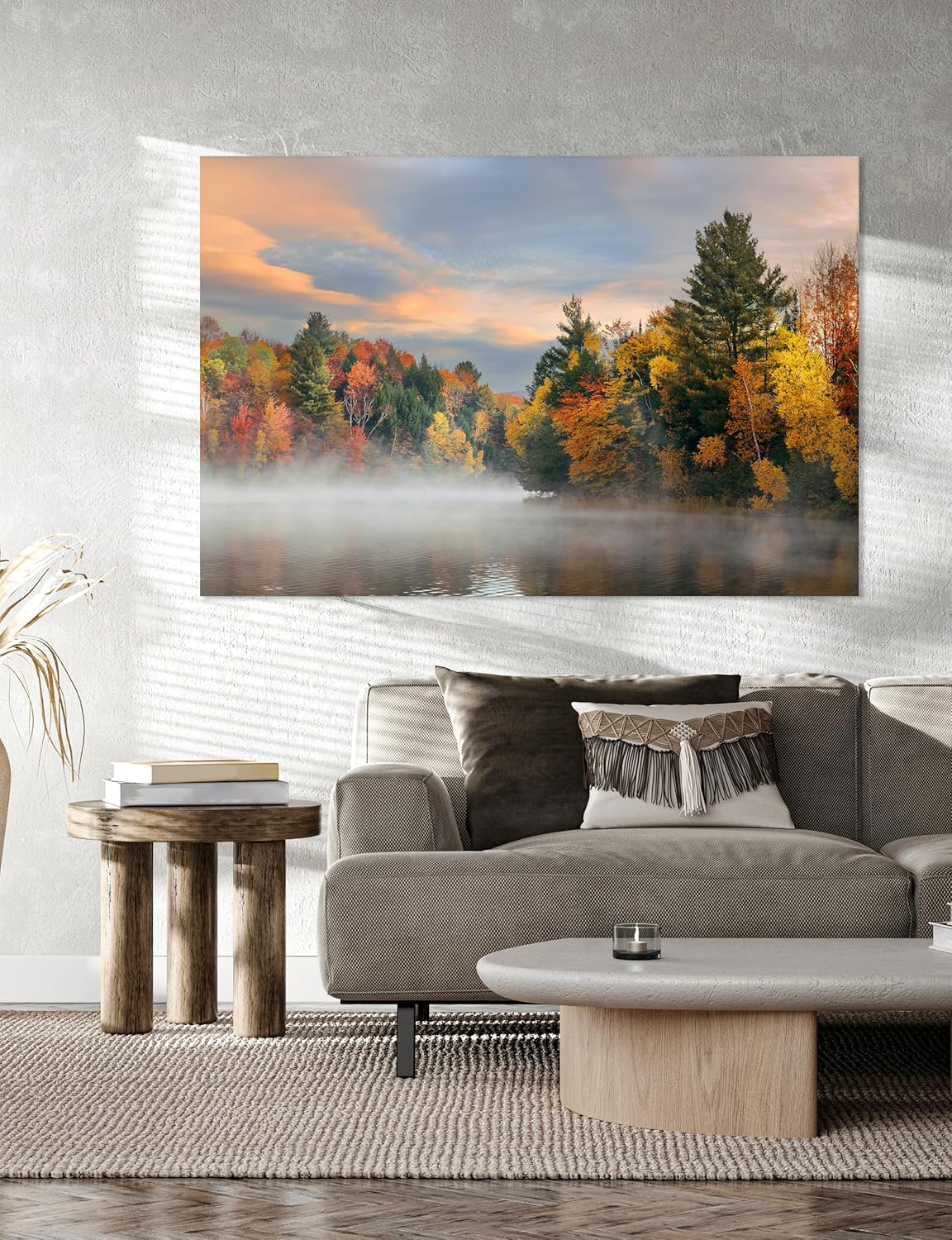 Nature Wall Art Prints - Ocean Forest Mountain Lake Canvas Landscapes - Small to Extra Large Living Room Bedroom Kitchen Bathroom Décor (Misty Fall Reflection, 24L" x 36W")