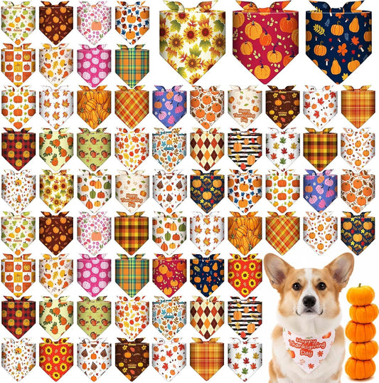 72 Pcs Fall Dog Bandanas Bulk Thanksgiving Triangle Scarf Cat Bibs Autumn Puppy Scarf Pet Bandanas for Puppy Cat Birthday Party Costume