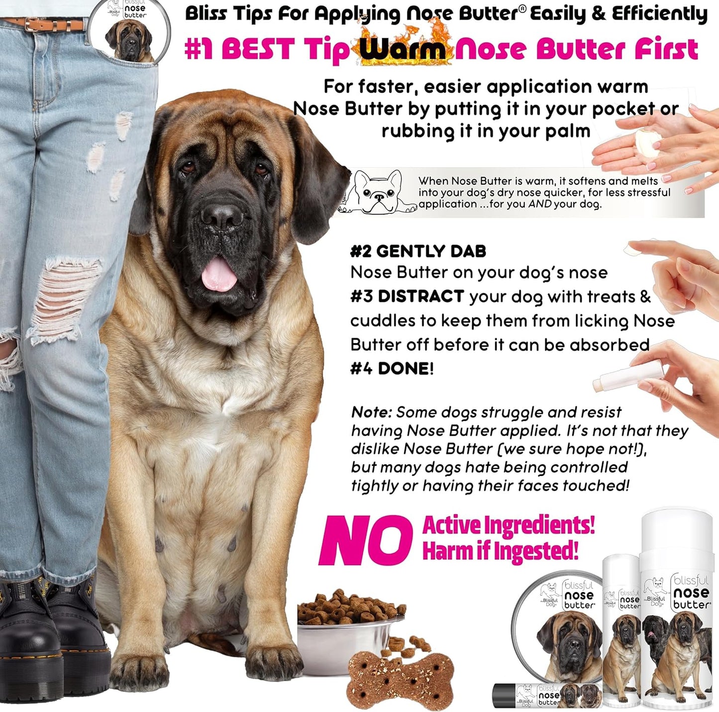 The Blissful Dog Mastiff Nose Butter for Dry, Cracked Skin, Lick-Safe Dog Nose Balm with Moisturizing Shea Butter, Almond, Olive, and Essential Oils, Pet Supplies, Uncented, 0.15 oz.