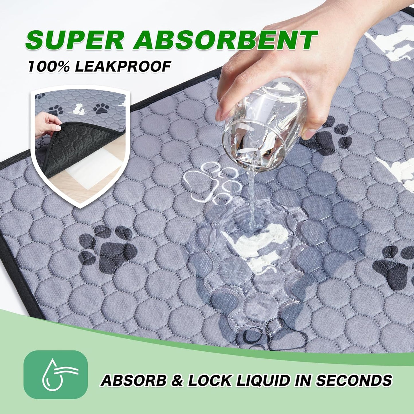 Washable Pee Pads for Dogs, 2 Pack Absorbent Reusable Training Dog Pads Pet Puppy Pads, Non-Slip Potty Pads for Whelping, Playpen, Crate, Bed, Grey 36"x41"