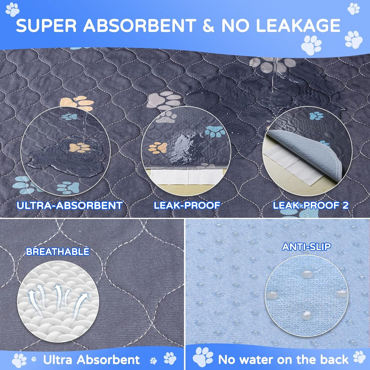 Aitmexcn Washable Puppy Dog Pee Pad, 4PCS 100% Waterproof Whelping Training Mat for Puppy/Senior Dog, Fast Drying Reusable Puppy Pads for Indoor, Outdoor and Car Travel- 32x36''