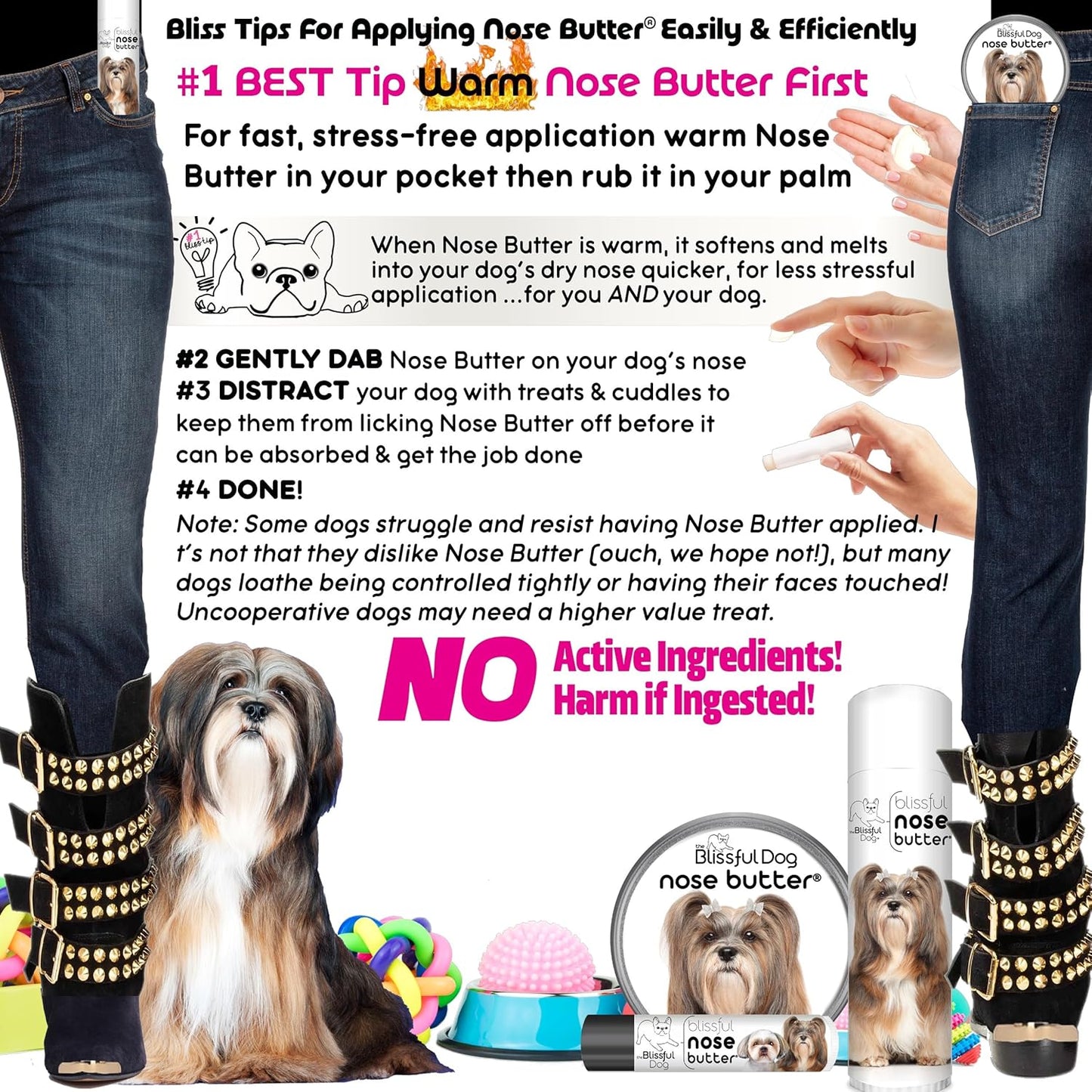 The Blissful Dog Lhasa Apso Nose Butter for Dry, Cracked Skin, Lick-Safe Dog Nose Balm with Moisturizing Shea Butter, Almond, Olive, and Essential Oils, Pet Supplies, Uncented, 4 oz.