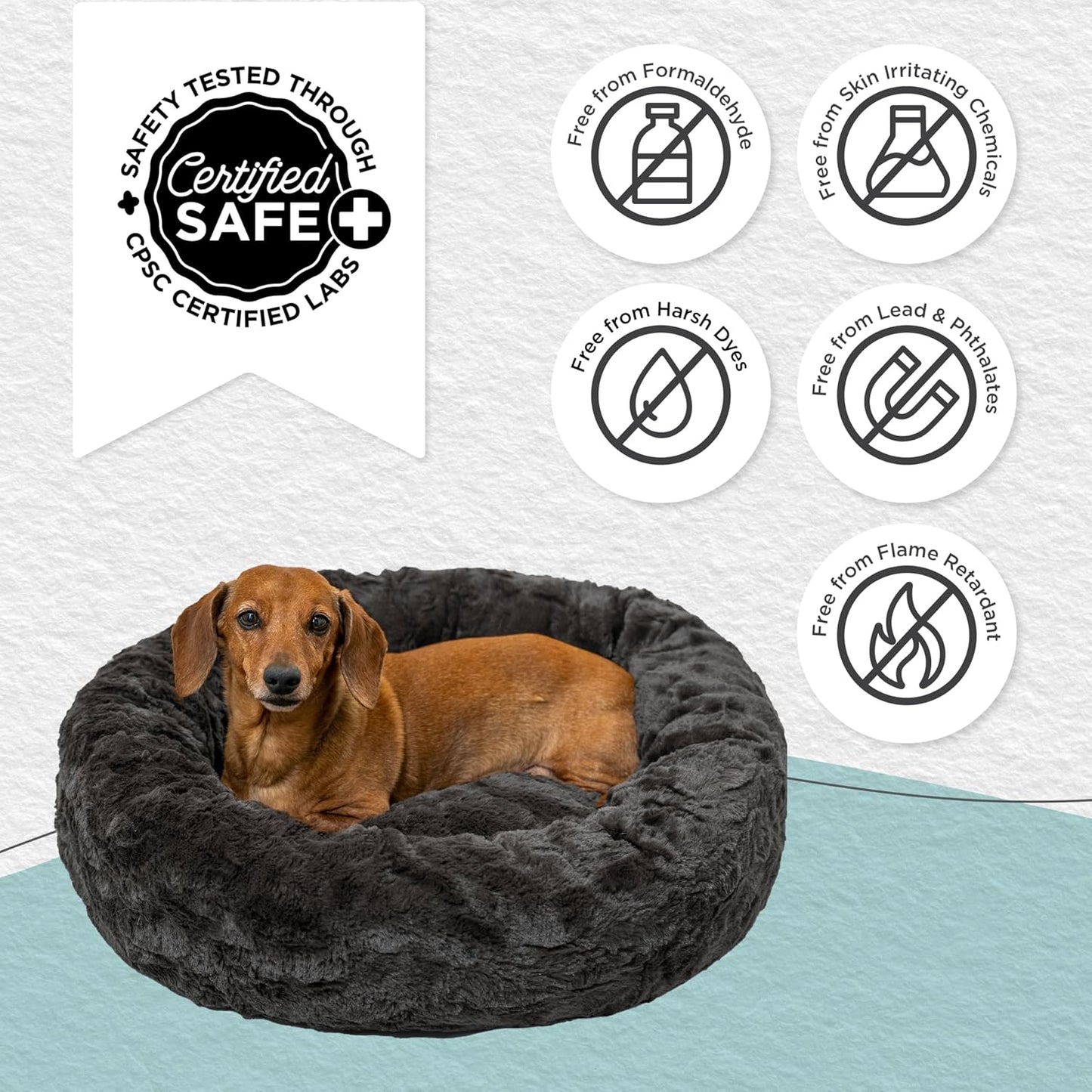 Best Friends by Sheri Original Calming Donut Dog and Cat Bed, Lux Faux Fur, Mink Dark Gray, (23in x 23in) - Anxiety Relief for Pets Up to 25 lbs
