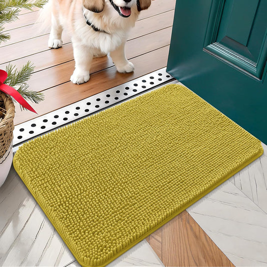 OLANLY Dog Door Mat for Muddy Paws 24x16, Absorbs Moisture and Dirt, Absorbent Non-Slip Washable Doormat, Quick Dry Chenille Mud Mat, Entry Indoor Entryway Carpet for Inside Floor, Mustard Yellow