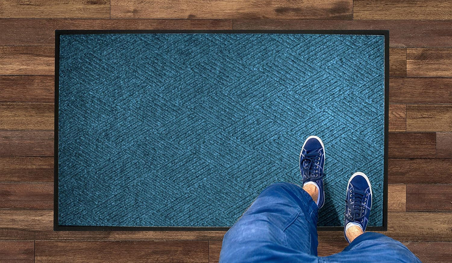 M+A Matting WaterHog Diamond | Commercial-Grade Entrance Mat with Rubber Border – Indoor/Outdoor, Quick Drying, Stain Resistant Door Mat (Blue, 4' x 8')