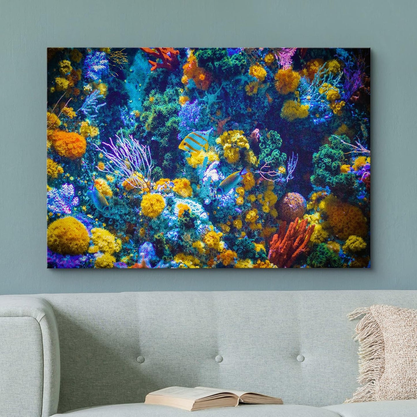 wall26 Canvas Print Wall Art Vibrant Neon Multicolor Anemone Coral Reef Nature Animals Photography Realism Rustic Scenic Landscape Wilderness Earth for Living Room, Bedroom, Office - 12"x18"