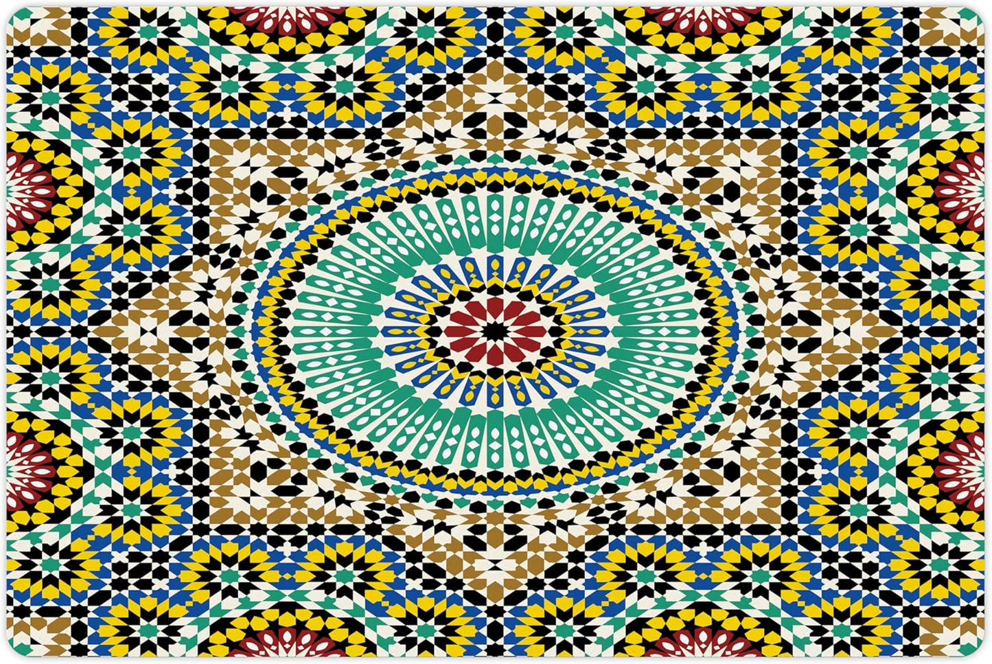 Lunarable Moroccan Pet Mat for Food and Water, Architectural Glaze Wall Tile Ceramic Historical Traveling Destinations, Non-Slip Rubber Mat for Dogs and Cats, 18" X 12", Khaki Blue