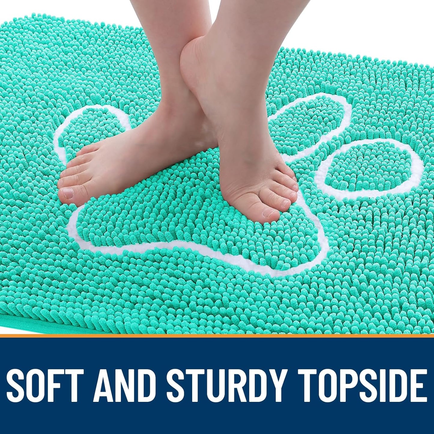 OLANLY Door Mat for Muddy Dog Paws 48x30, Ultra Absorbent Chenille Mud Doormat with Paw Print Design, Non-Slip Washable Doormat for Indoor Entryway, Quick-Dry Pet Bed Mats for Dirty Dogs, Teal