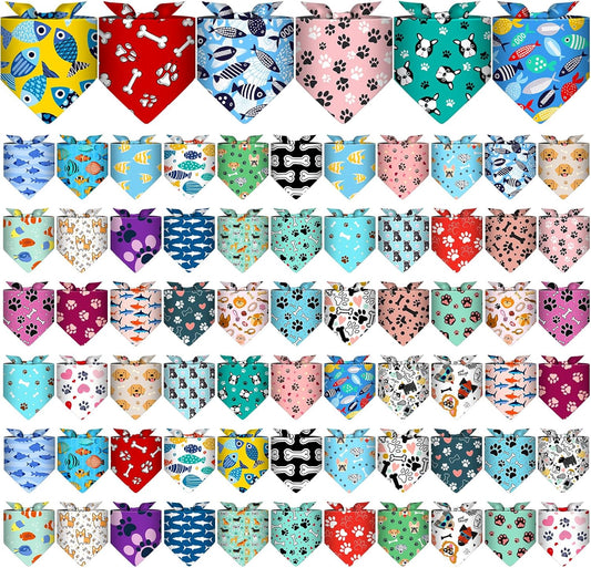 Reginary 72 Packs Dog Bandanas Bulk Triangle Scarf Bibs Adjustable Dog Bibs Bandanas for Pet Costume Accessories