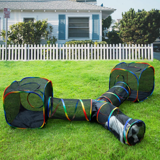LUCKITTY Outdoor Rainbow Cat Enclosures Playground,Outside House for Indoor Cats Include Portable Tent, 3 Way with 2 Cube Tunnel, for Kitty and Small Animals,Within Storage Bag