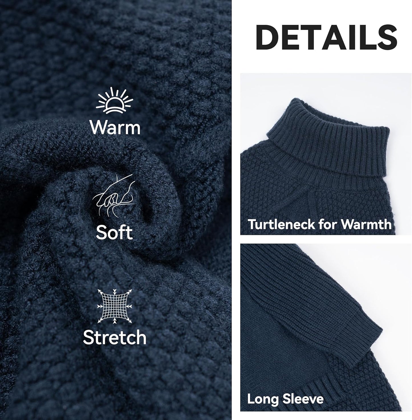 cyeollo Dog Sweaters for Medium Dogs Boy, Stretchy Warm Turtleneck Doggy Clothes for Fall Winter, Thermal Knit Pet Apparel with Sleeves, Navy XL